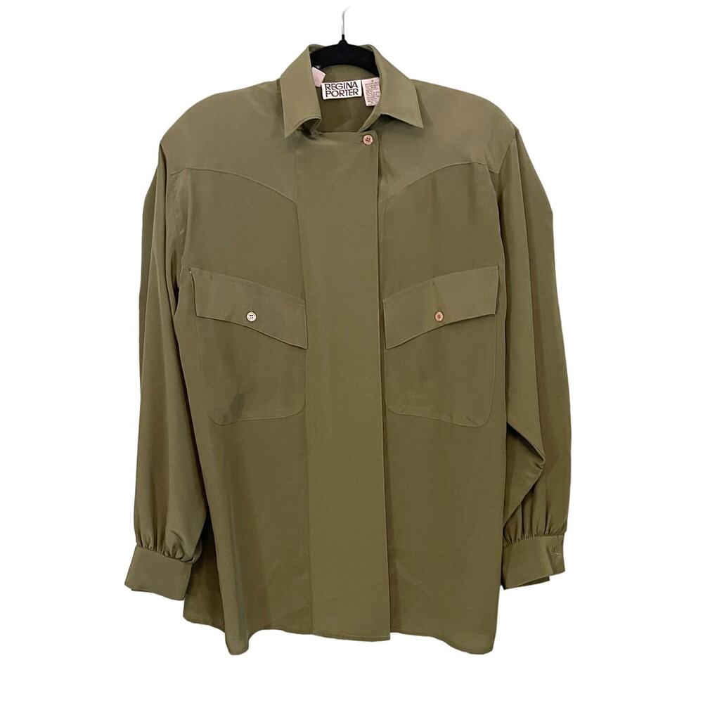 Vintage Regina Porter Button Shirt Womens 4 Green Relaxed Comfy Utility Outdoor